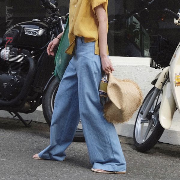 high waist light blue trousers loose fit wide leg pants women fashion tide spring autumn 2e1533 210507, Black;white
high waist light blue trousers loose fit wide leg pants women fashion tide spring autumn 2e1533 210507, Black;white