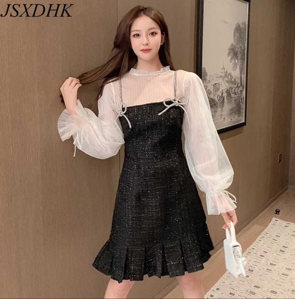 casual dresses jsxdhk sweet women diamonds bow flare sleeve dress 2021 autumn see though mesh patchwork tweed ruffles slim mermaid, Black;gray
casual dresses jsxdhk sweet women diamonds bow flare sleeve dress 2021 autumn see though mesh patchwork tweed ruffles slim mermaid, Black;gray