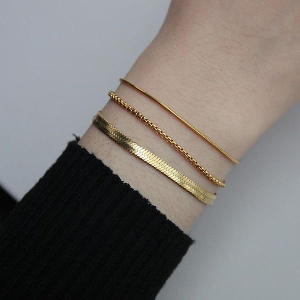 link, chain fashionable gold stainless steel herringbone flat snake square pearl thin bone bracelets for women jewelry, Black
link, chain fashionable gold stainless steel herringbone flat snake square pearl thin bone bracelets for women jewelry, Black