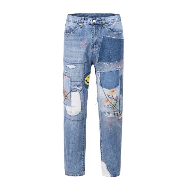 mens designer jeans kapital stitched smiley patch straight loose high street fashion, Blue
mens designer jeans kapital stitched smiley patch straight loose high street fashion, Blue