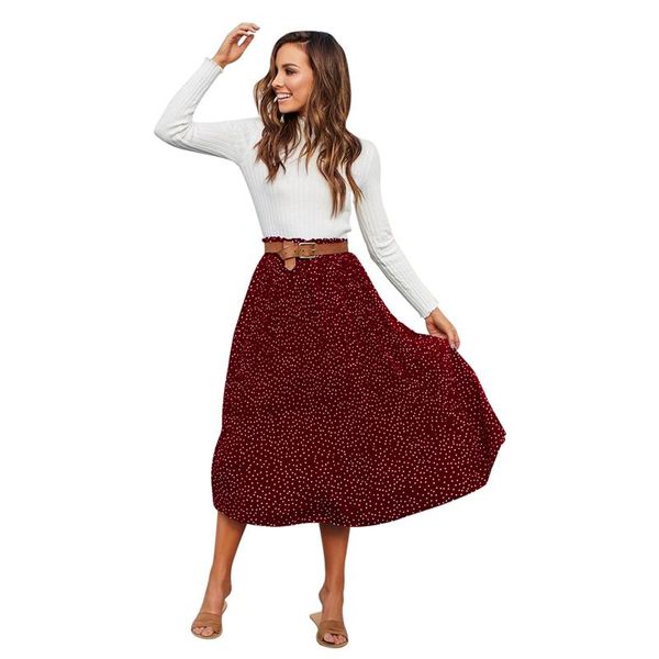 women high waist polka dot pleated midi skirt ladies elastic print skirts beach boho vintage big swing red xl, Black
women high waist polka dot pleated midi skirt ladies elastic print skirts beach boho vintage big swing red xl, Black