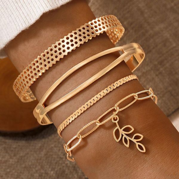 link, chain tocona 4pcs/sets bohemian gold leaf bracelets for women hollow out geometry alloy metal adjustable jewelry accessories 17161, Black
link, chain tocona 4pcs/sets bohemian gold leaf bracelets for women hollow out geometry alloy metal adjustable jewelry accessories 17161, Black