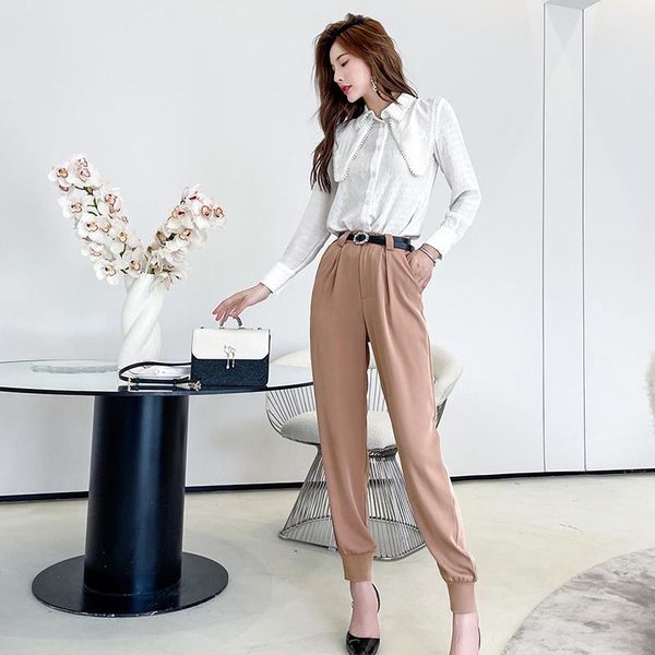 women's two piece pants design sense of the 2021 early autumn style suit jacket high waist trousers foreign cut-age two-piece, White
women's two piece pants design sense of the 2021 early autumn style suit jacket high waist trousers foreign cut-age two-piece, White