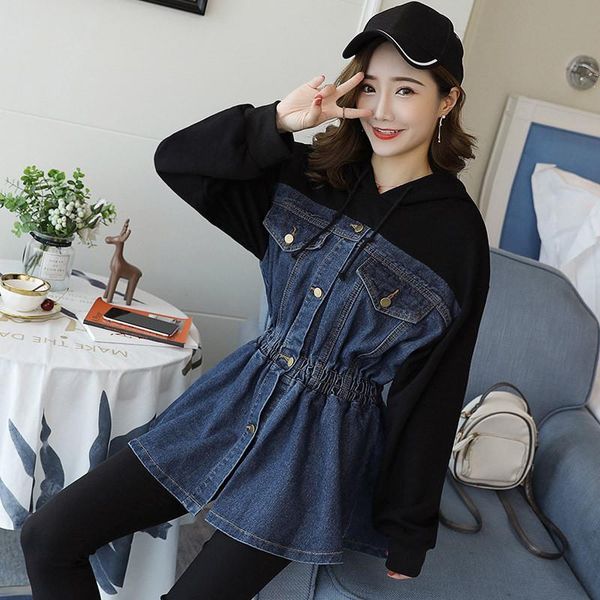 women's hoodies & sweatshirts women spring patchwork denim casual elastic waist hooded pullover o-neck hoody pocket plus size, Black
women's hoodies & sweatshirts women spring patchwork denim casual elastic waist hooded pullover o-neck hoody pocket plus size, Black