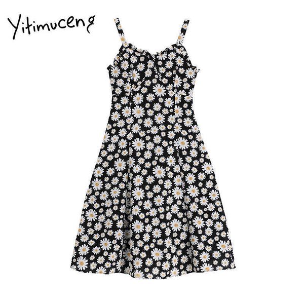 yitimuceng boho floral print spaghetti strap dresses women summer midi high waist slash neck dress korean fashion 210601, Black;gray 
yitimuceng boho floral print spaghetti strap dresses women summer midi high waist slash neck dress korean fashion 210601, Black;gray