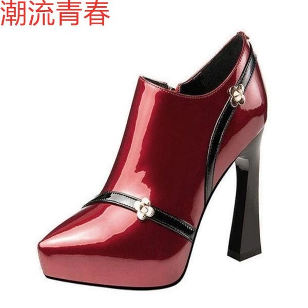 spring women's fashion patent leather high heels with pointed toes chunky platform pumps female single shoes dress, Black
spring women's fashion patent leather high heels with pointed toes chunky platform pumps female single shoes dress, Black
