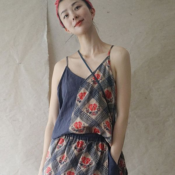 johnature summer fashion retro patchwork print bottoming all-match short suspenders loose simple comfortable women 210521, White
johnature summer fashion retro patchwork print bottoming all-match short suspenders loose simple comfortable women 210521, White