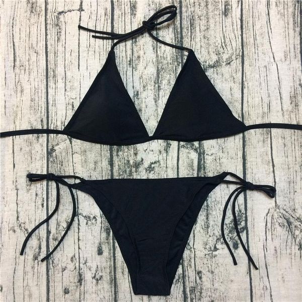 women's swimwear bikini set women simple solid vintage basic lady triangle adjustable european summer womens string swimsuit, White;black
women's swimwear bikini set women simple solid vintage basic lady triangle adjustable european summer womens string swimsuit, White;black