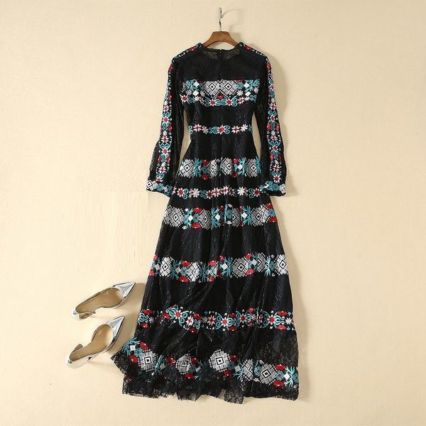 dress spring party evening women o-neck lurex embroidery long sleeve lace maxi dress de festa, Black;gray
dress spring party evening women o-neck lurex embroidery long sleeve lace maxi dress de festa, Black;gray