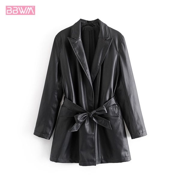 imitation leather fashion lapel long sleeve pu women's jacket coat temperament loose black with belt chic female 210507
imitation leather fashion lapel long sleeve pu women's jacket coat temperament loose black with belt chic female 210507