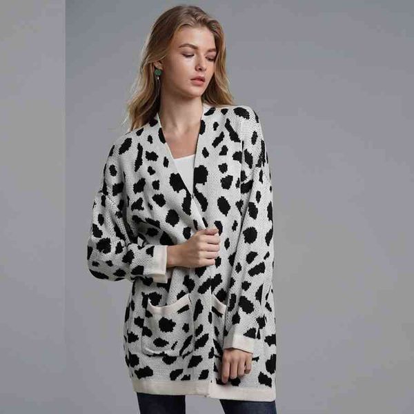 women's cardigan sweater autumn medium long loose leopard bat sleeve jacket 210527, White
women's cardigan sweater autumn medium long loose leopard bat sleeve jacket 210527, White
