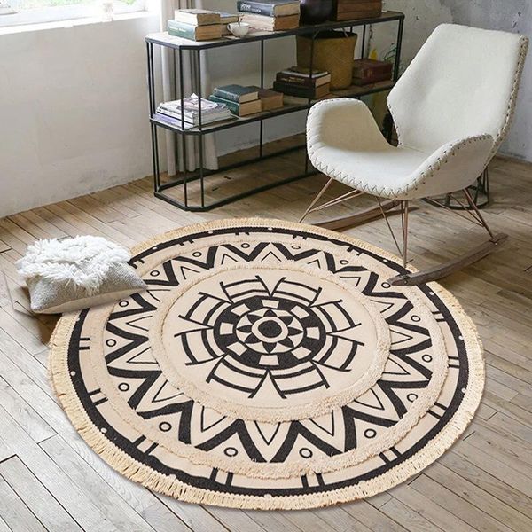 carpets bohemia round woven linen tassel bedroom table mat for sport gym mattress study room rugs
carpets bohemia round woven linen tassel bedroom table mat for sport gym mattress study room rugs