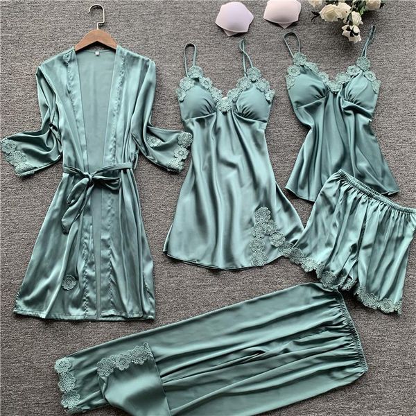 sleepwear women pajamas 5 pieces satin sleepwear pijama silk wear home clothing embroidery sleep lounge pyjama with chest pads, Black;red
sleepwear women pajamas 5 pieces satin sleepwear pijama silk wear home clothing embroidery sleep lounge pyjama with chest pads, Black;red