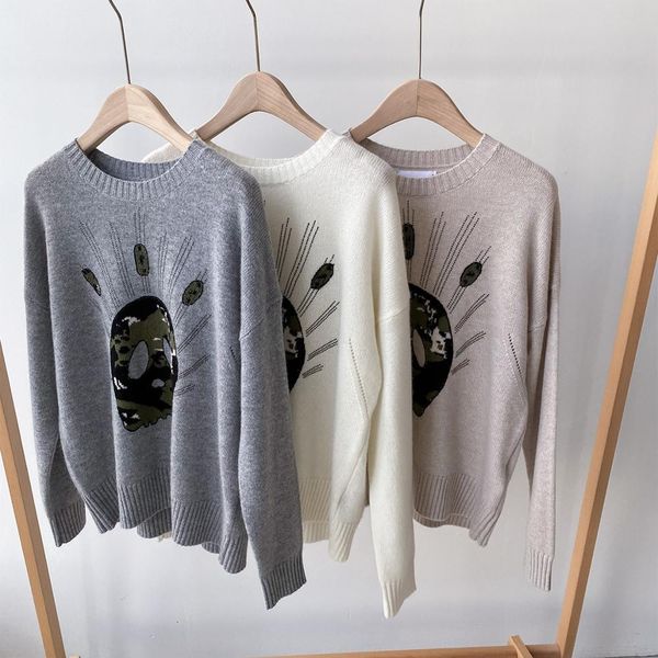sweaters women 100% cashmere sweater beaded chain skull print o-neck ladies casual knit early autumn pull, White;black
sweaters women 100% cashmere sweater beaded chain skull print o-neck ladies casual knit early autumn pull, White;black