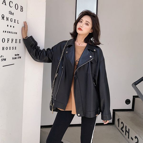 nerazzurri white black plus size pu jackets for long sleeve zipper loose spring faux leather biker jacket women 201124
nerazzurri white black plus size pu jackets for long sleeve zipper loose spring faux leather biker jacket women 201124