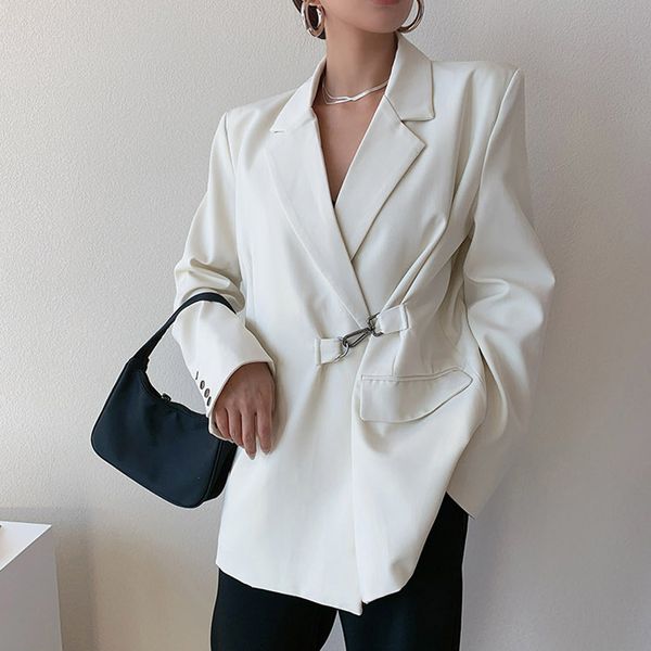 women solid elegant turn down collor spring blazer office lady white casual loose fashion jacket chic streetwear 210517, White;black
women solid elegant turn down collor spring blazer office lady white casual loose fashion jacket chic streetwear 210517, White;black