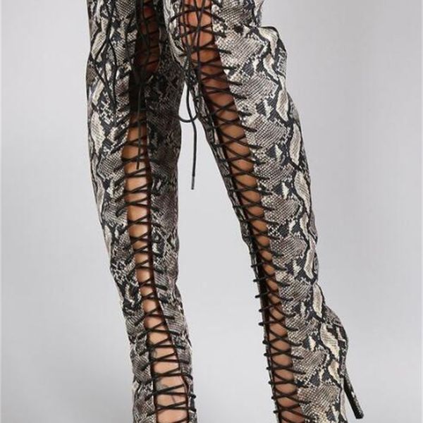 boot sneak print leather tie-up on the knee peep toe clipping gladiator sandals boots for woman ship, Black
boot sneak print leather tie-up on the knee peep toe clipping gladiator sandals boots for woman ship, Black