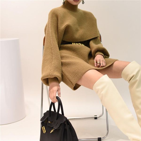 winter knitted suit fashion turtleneck lantern sleeve short sweater + slim sleeveless dress two-piece set women's tracksuits, Gray
winter knitted suit fashion turtleneck lantern sleeve short sweater + slim sleeveless dress two-piece set women's tracksuits, Gray