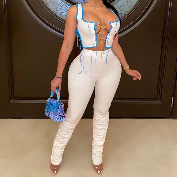 ribbed lace up sleeveless co-ord sets tank and stacked pants fall 2020 women clothing club two piece outfits, White
ribbed lace up sleeveless co-ord sets tank and stacked pants fall 2020 women clothing club two piece outfits, White