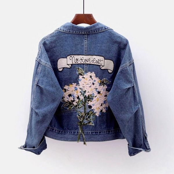 women's jackets loose casual denim jacket women spring and autumn korean embroidered applique long sleeved cardigan coats, Black;brown
women's jackets loose casual denim jacket women spring and autumn korean embroidered applique long sleeved cardigan coats, Black;brown