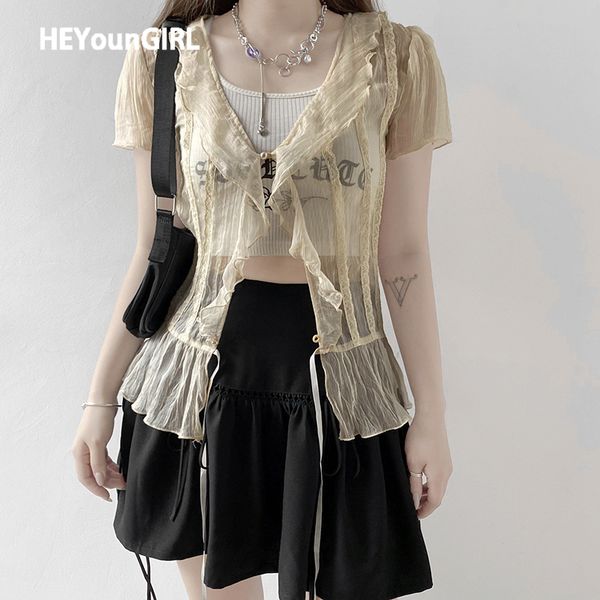heyoungirl mesh transparent short sleeve t-shirt ladies summer see through v neck ruffles tee shirt women drawstring t 220314, White
heyoungirl mesh transparent short sleeve t-shirt ladies summer see through v neck ruffles tee shirt women drawstring t 220314, White