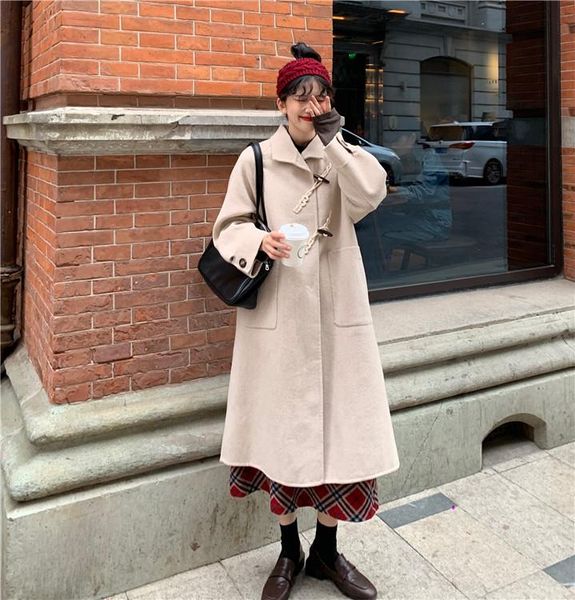 women's wool & blends horn buckle fashionable mid-length temperament woolen coat jacket women winter 2021 abrigos para mujer, Black
women's wool & blends horn buckle fashionable mid-length temperament woolen coat jacket women winter 2021 abrigos para mujer, Black