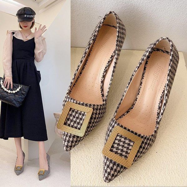 dress shoes spring autumn ol office lady women pointed toe high heels square button pumps plaid boat woman 9351n, Black
dress shoes spring autumn ol office lady women pointed toe high heels square button pumps plaid boat woman 9351n, Black
