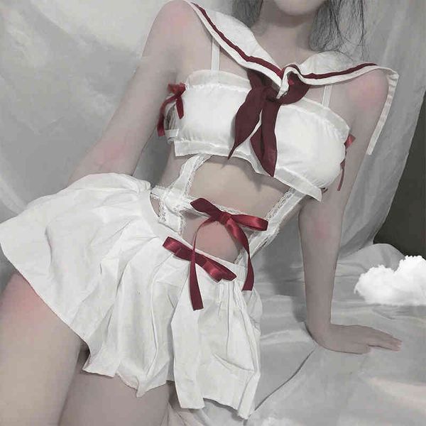 student sailor uniform kawaii lingerie temptation japanese pleated skirt bow waistband dress lace role play costumes, Red;black
student sailor uniform kawaii lingerie temptation japanese pleated skirt bow waistband dress lace role play costumes, Red;black