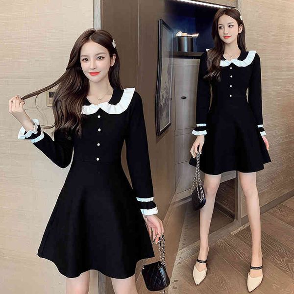 black lotus leaf collar knitted dress female autumn and winter waist was thinner mid-length sweater sweet super fairy base skirt 210412, Black;gray
black lotus leaf collar knitted dress female autumn and winter waist was thinner mid-length sweater sweet super fairy base skirt 210412, Black;gray