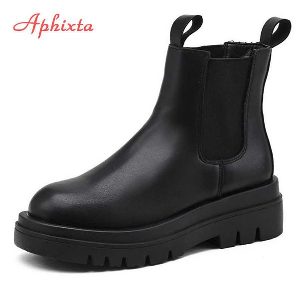 aphixta plus large szie 42 43 boots women elastic band 5cm chunky heel antiskid fashion platform ankle boots shoes woman boats 210911, Black