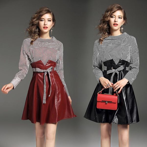 casual dresses winter women street swear striped shirt joining together pu umbrella dress european fashion lady 2 pcs patchwork, Black;gray
casual dresses winter women street swear striped shirt joining together pu umbrella dress european fashion lady 2 pcs patchwork, Black;gray