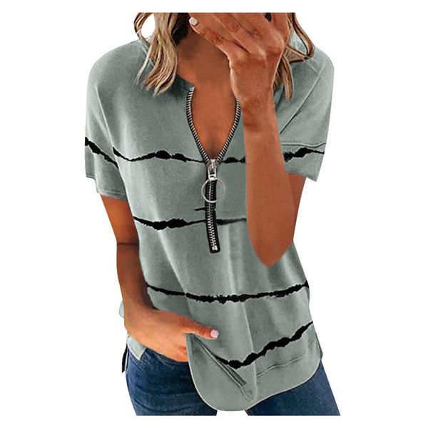 women's t-shirt women fashion print t shirt casual v neck zipper short sleeve femme summer loose striped tees camisetas mujer, White
women's t-shirt women fashion print t shirt casual v neck zipper short sleeve femme summer loose striped tees camisetas mujer, White