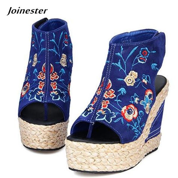 women's peep toe hook-loop vintage floral embroider ankle strap sandals summer shoes straw knot platform wedges flip flops, Black
women's peep toe hook-loop vintage floral embroider ankle strap sandals summer shoes straw knot platform wedges flip flops, Black