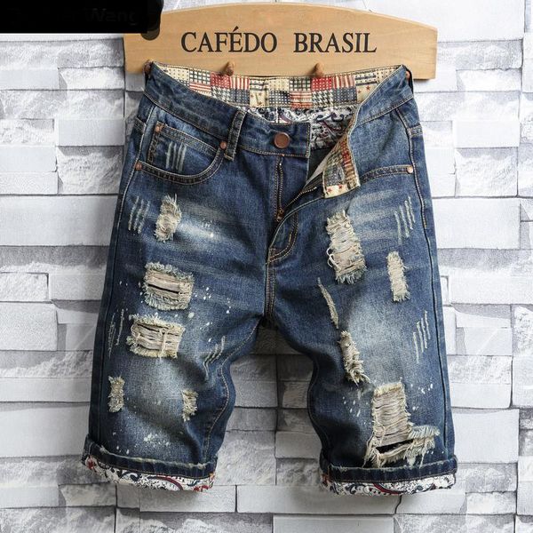 men's shorts hole denim 2021 summer fashion casual slim fit ripped retro short jeans male brand, White;black
men's shorts hole denim 2021 summer fashion casual slim fit ripped retro short jeans male brand, White;black