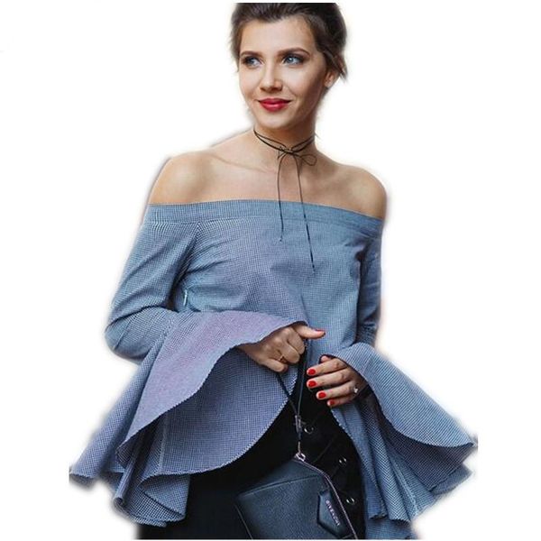 women's blouses & shirts casual striped shirt lotus leaf sleeve blouse ladies word collar strapless fashion summer women, White
women's blouses & shirts casual striped shirt lotus leaf sleeve blouse ladies word collar strapless fashion summer women, White