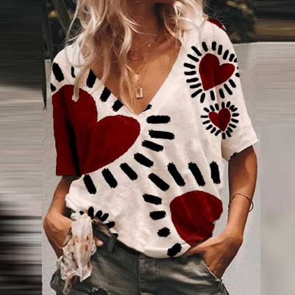 women's t-shirt harajuku woman tshirts casual fashion loose love heart print v-neck short-sleeved funny t shirts camisetas de mujer#40, White
women's t-shirt harajuku woman tshirts casual fashion loose love heart print v-neck short-sleeved funny t shirts camisetas de mujer#40, White