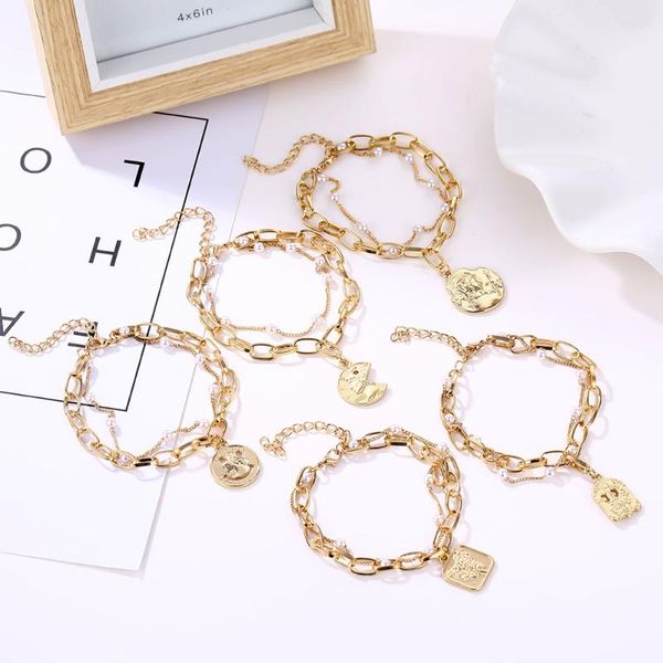 charm bracelets en pendant bracelet elegant imitation pearl delicate metal link chain coin for women party jewelry gift, Golden;silver
charm bracelets en pendant bracelet elegant imitation pearl delicate metal link chain coin for women party jewelry gift, Golden;silver