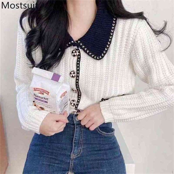 autumn korean vintage knitted women cardigans sweaters long sleeve turn-down collar single-breasted femme 210513, White;black
autumn korean vintage knitted women cardigans sweaters long sleeve turn-down collar single-breasted femme 210513, White;black
