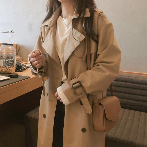 women's trench coats spring and autumn korean style ins khaki coat women waist belt loose solid color double breasted, Tan;black
women's trench coats spring and autumn korean style ins khaki coat women waist belt loose solid color double breasted, Tan;black