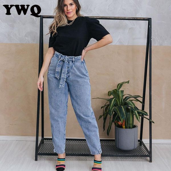 loose women pants solid color bow belt high waist jeans korean version all match byfriend causal mom full length trousers women's, Blue
loose women pants solid color bow belt high waist jeans korean version all match byfriend causal mom full length trousers women's, Blue