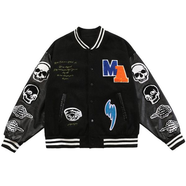 men's jackets 2021 men bomber jacket skull death embroidery baseball coat hip hop vintage varsity streetwear outwear, Black;brown
men's jackets 2021 men bomber jacket skull death embroidery baseball coat hip hop vintage varsity streetwear outwear, Black;brown