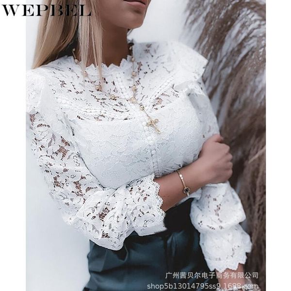 women's blouses & shirts wepbel lace hollow out shirt slim summer fashion long sleeve o-neck solid color ruffles see-through, White
women's blouses & shirts wepbel lace hollow out shirt slim summer fashion long sleeve o-neck solid color ruffles see-through, White