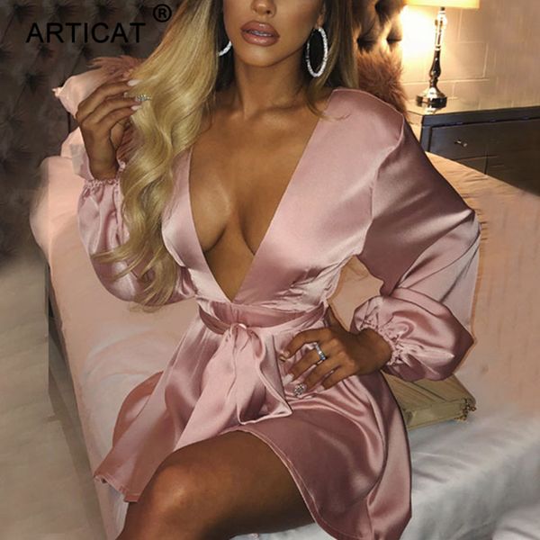 women v-neck satin dress with belt long sleeve backless homewear dress bodycon ladies elegant party vestidos summer newhigh quality, Black;gray
women v-neck satin dress with belt long sleeve backless homewear dress bodycon ladies elegant party vestidos summer newhigh quality, Black;gray