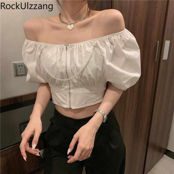 women's blouses & shirts off shoulder chain pearls black white puff short sleeve zipper up shirt ladies blouse summer bodycon crop top
women's blouses & shirts off shoulder chain pearls black white puff short sleeve zipper up shirt ladies blouse summer bodycon crop top
