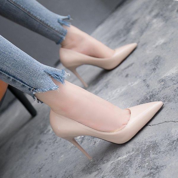 women's shoes korean shallow mouth patent leather single thin heels nude color high simple elegant party pumps dress, Black
women's shoes korean shallow mouth patent leather single thin heels nude color high simple elegant party pumps dress, Black