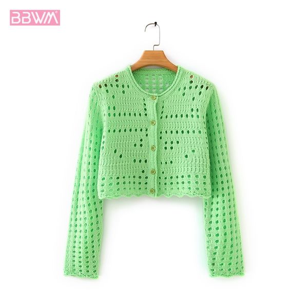 round neck single breasted long-sleeved knitted mesh chic women's sweater korean version green female sweater 210507, White;black
round neck single breasted long-sleeved knitted mesh chic women's sweater korean version green female sweater 210507, White;black