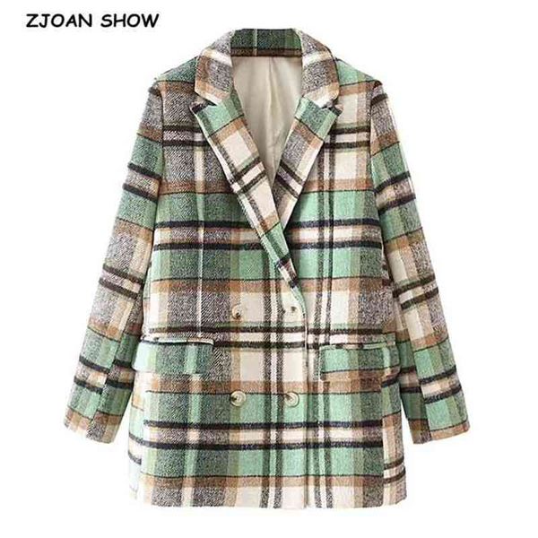 boyfriend woolen blend check plaid blazer vintage women front pockets long sleeve loose suit casual coat outwear 210429, White;black
boyfriend woolen blend check plaid blazer vintage women front pockets long sleeve loose suit casual coat outwear 210429, White;black