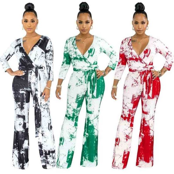 z9129 autumn winter new women's printed v-neckline with belt and wide leg jumpsuit, Black
z9129 autumn winter new women's printed v-neckline with belt and wide leg jumpsuit, Black