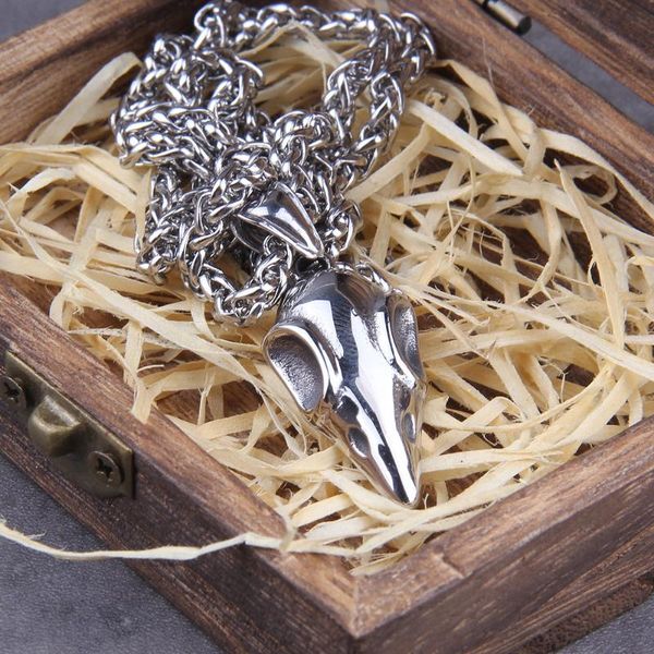 pendant necklaces never fade norse small raven skull necklace for women with wooden box as gift, Silver
pendant necklaces never fade norse small raven skull necklace for women with wooden box as gift, Silver