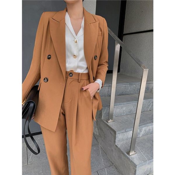 fashion solid women blazer suits long sleeve double breasted pants set 2021 spring office two-piece pant suit women's two piece, White
fashion solid women blazer suits long sleeve double breasted pants set 2021 spring office two-piece pant suit women's two piece, White